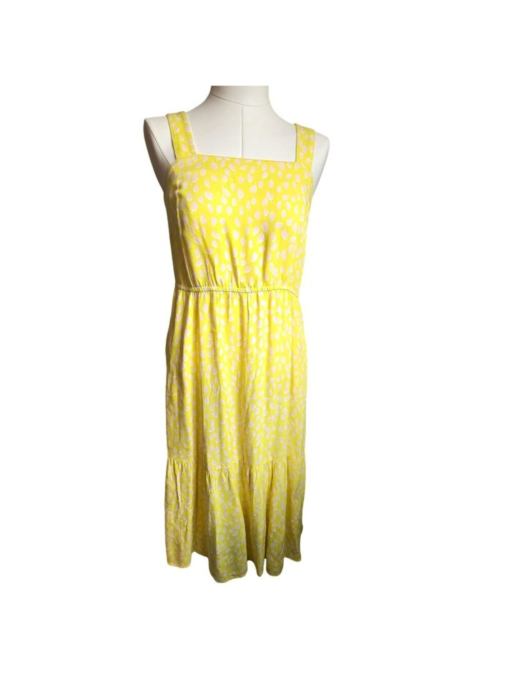 Yellow Sleeveless Maxi Dress With Pink Leaf Print & Elastic Waist Size M jj3742